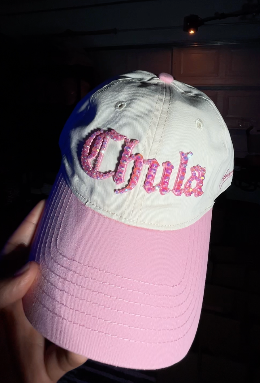 hat pink diamante